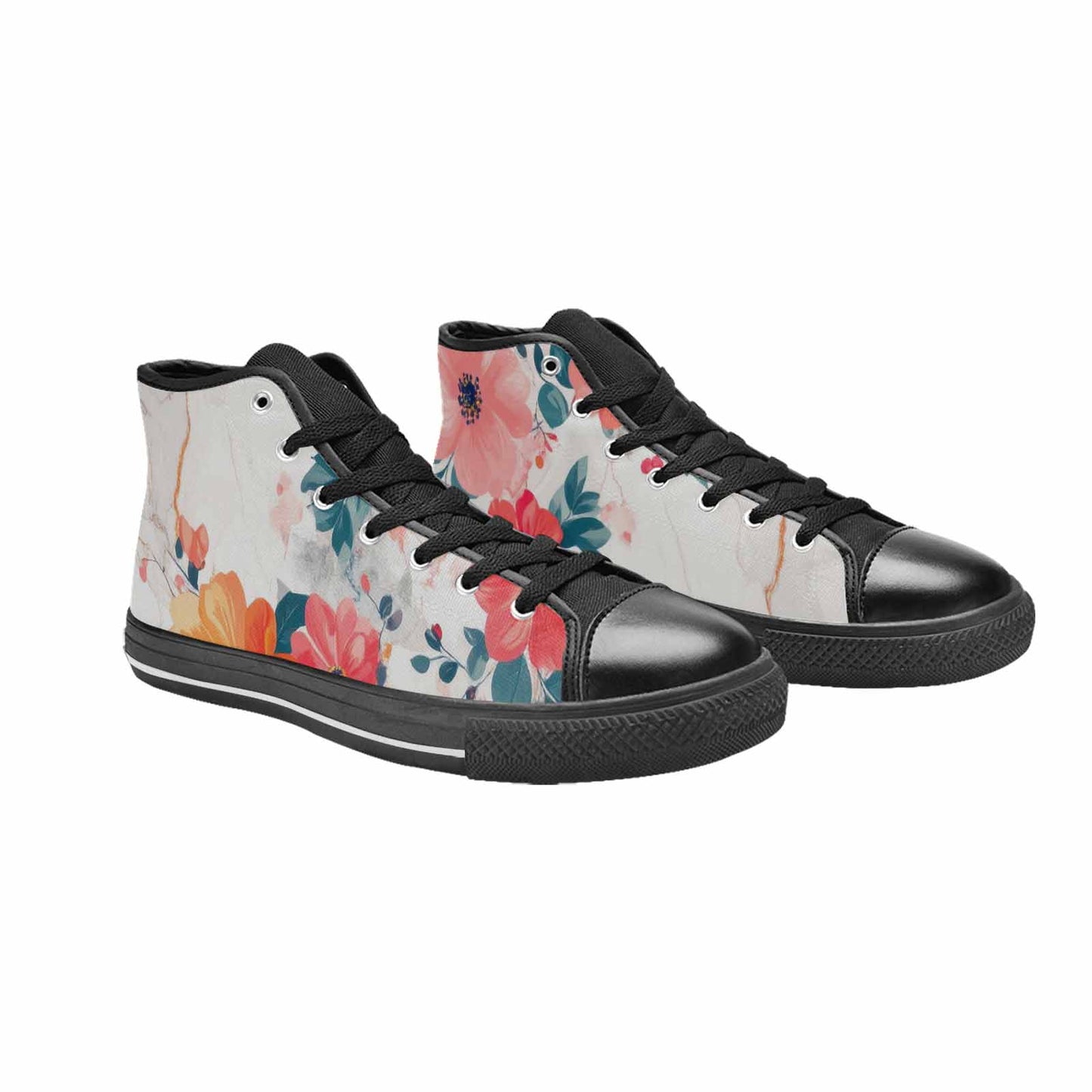 WOMEN'S Marble Floral High Top Canvas Vibrant Chaos Shoes