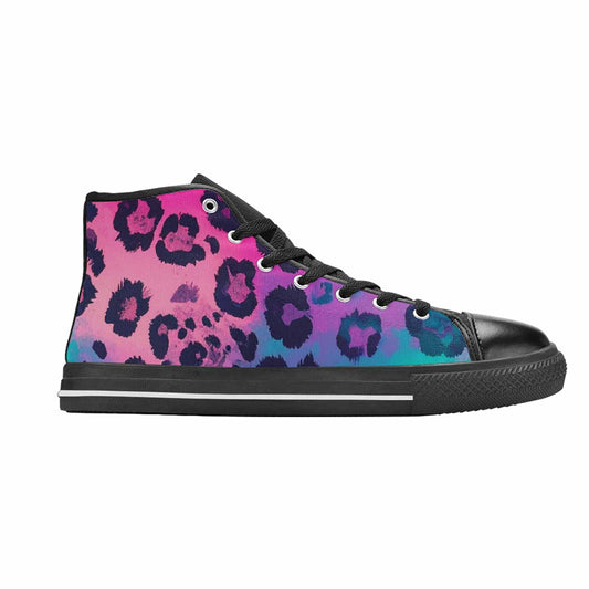 MEN'S Leopard Neon Pink Teal Airbrush High Top Canvas Wallpaper Art Shoes