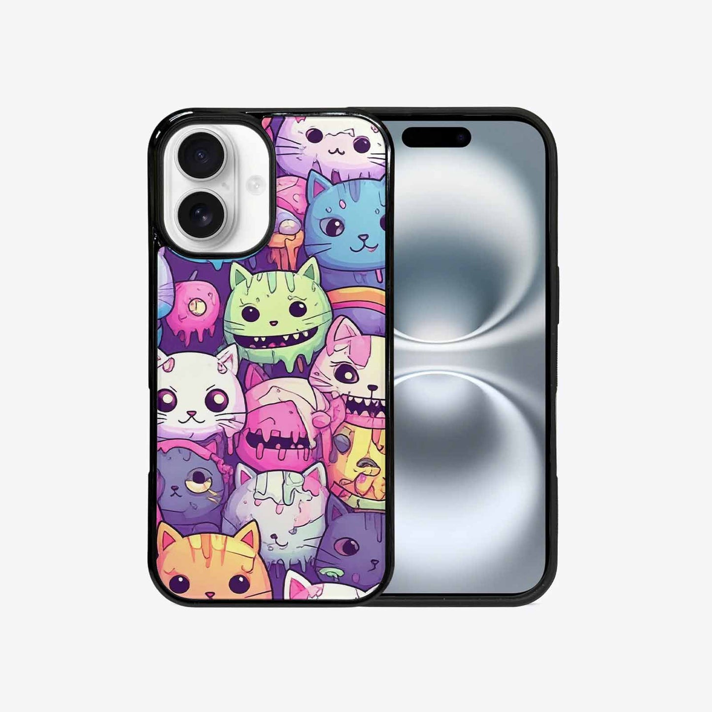 iPhone 16 Case — Pastel Gore Cat Character Pattern Hundreds, Custom Print Case Cover