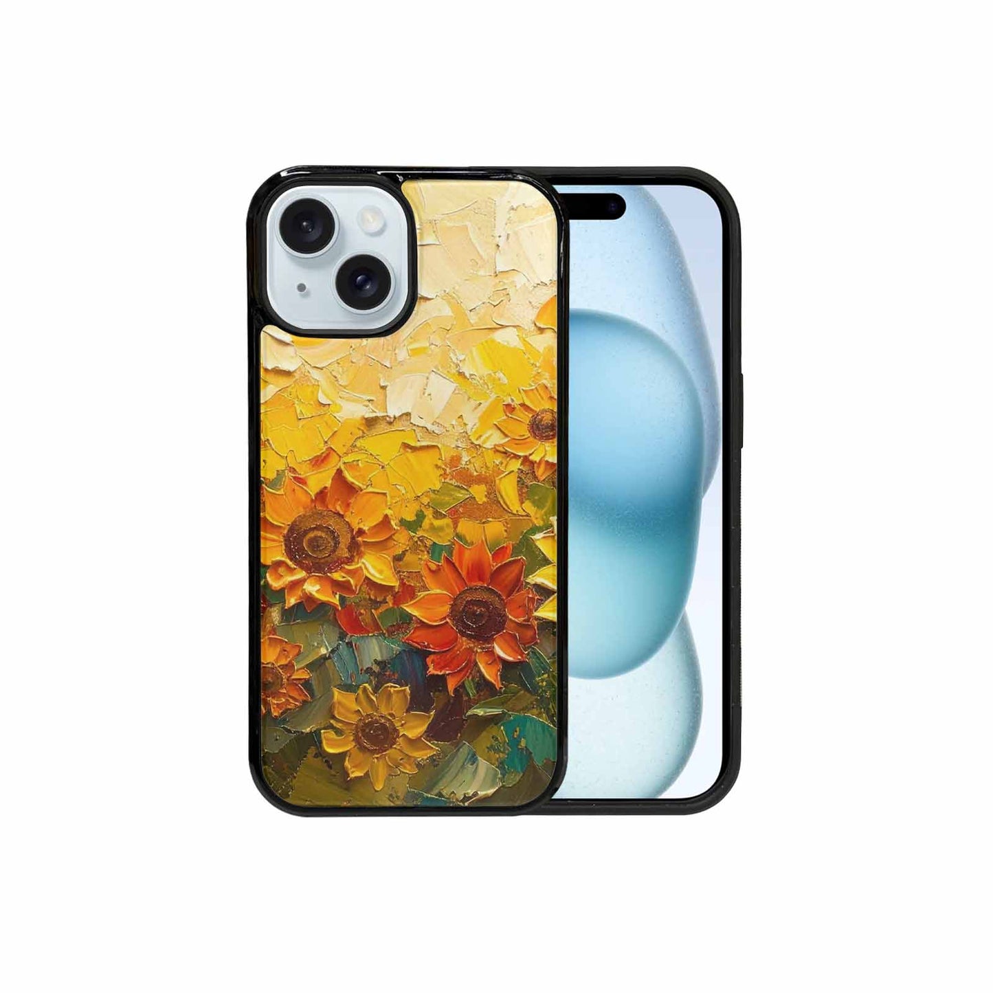 iPhone 15 Case — Impressionist Sunflower Brushstroke Pattern Hundreds Of, Custom Art Phone Cover
