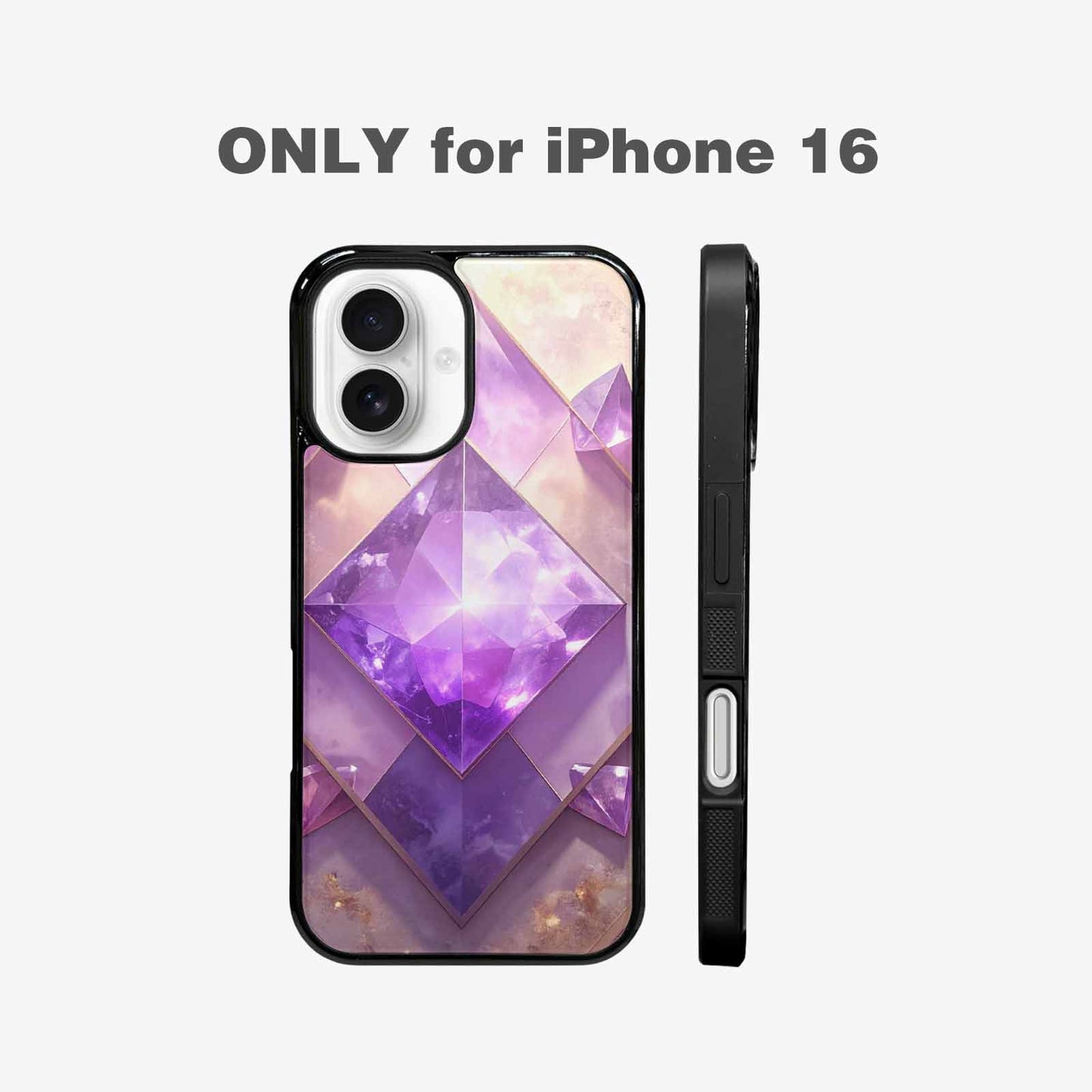 iPhone 16 Case — Amethyst Crystal Art Pattern Personalized Phone, Custom Designed Case Cover