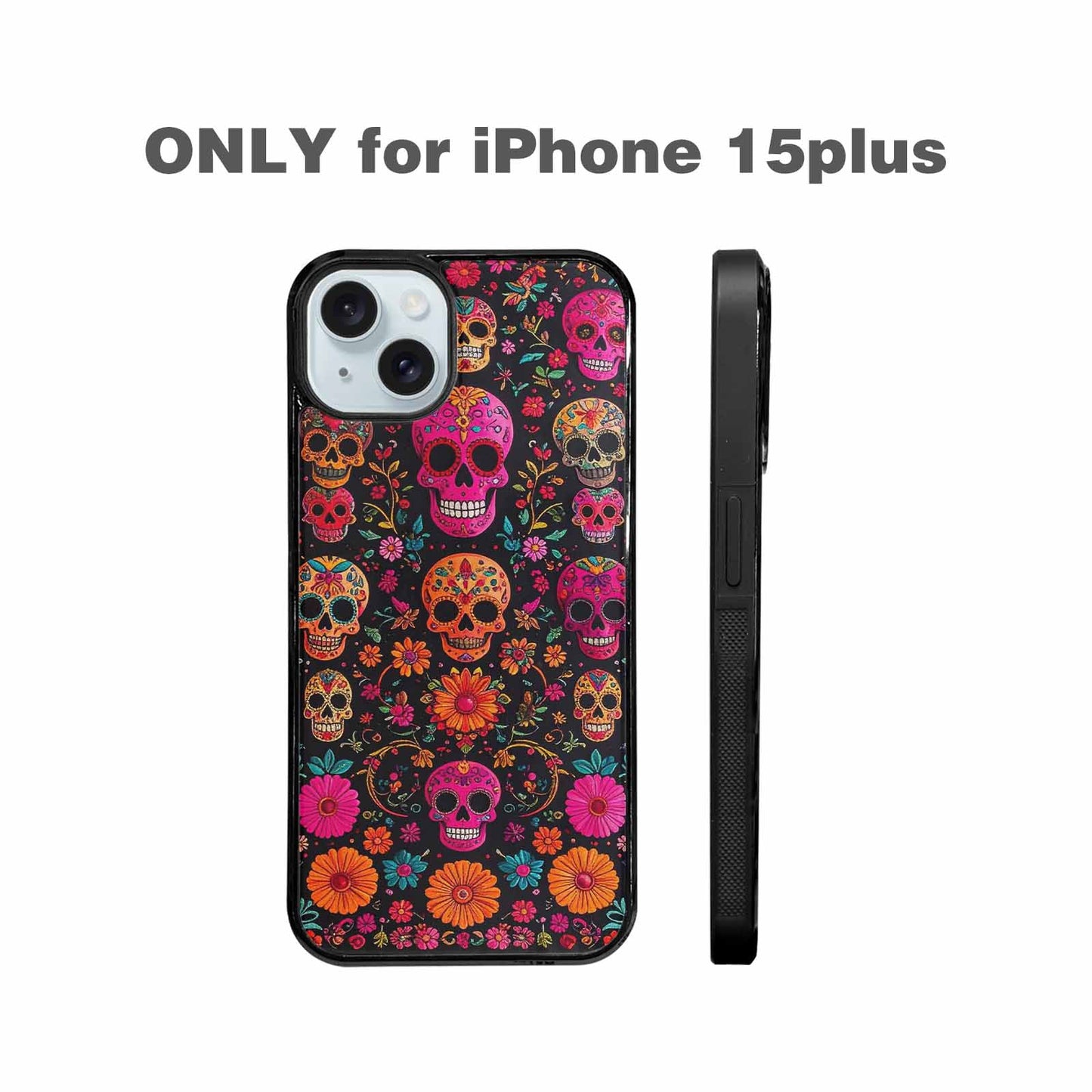 iPhone 15 Plus Case — Colorful Dia De Los Muertos Sugar, Custom Printed Phone Case