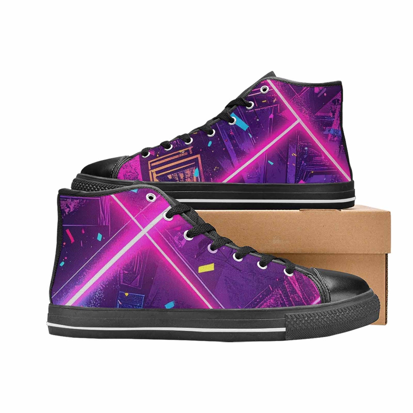 MEN'S Neon Grid Confetti High Top Canvas Vivid Custom Sneakers
