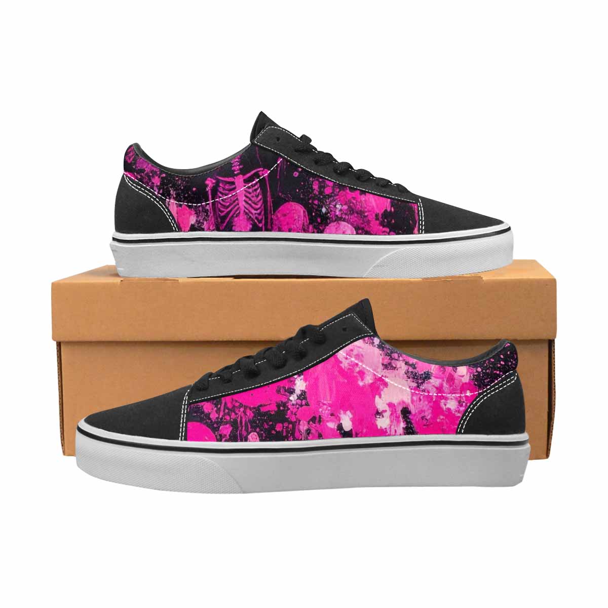 WOMEN'S Skeletons  Neon Pink Lace-Up Canvas Dreamcore Shoes