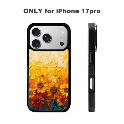 iPhone 17 Pro Case — Impressionist Sunflower Brushstroke Pattern Hundreds Floral, Custom Phone Case