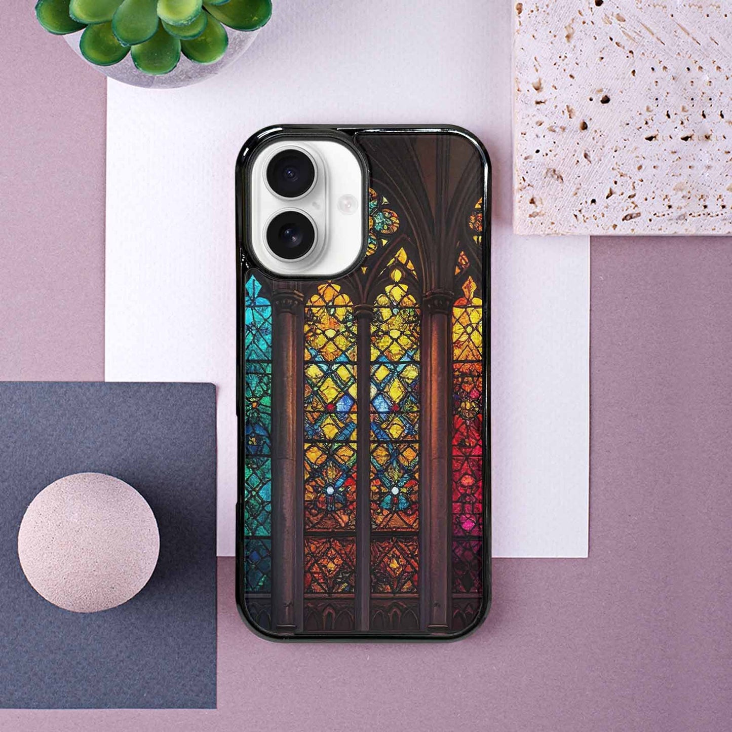 iPhone 16 Case — Stained Glass Window Pattern Seamless Repeat, Custom Designed Case Cover