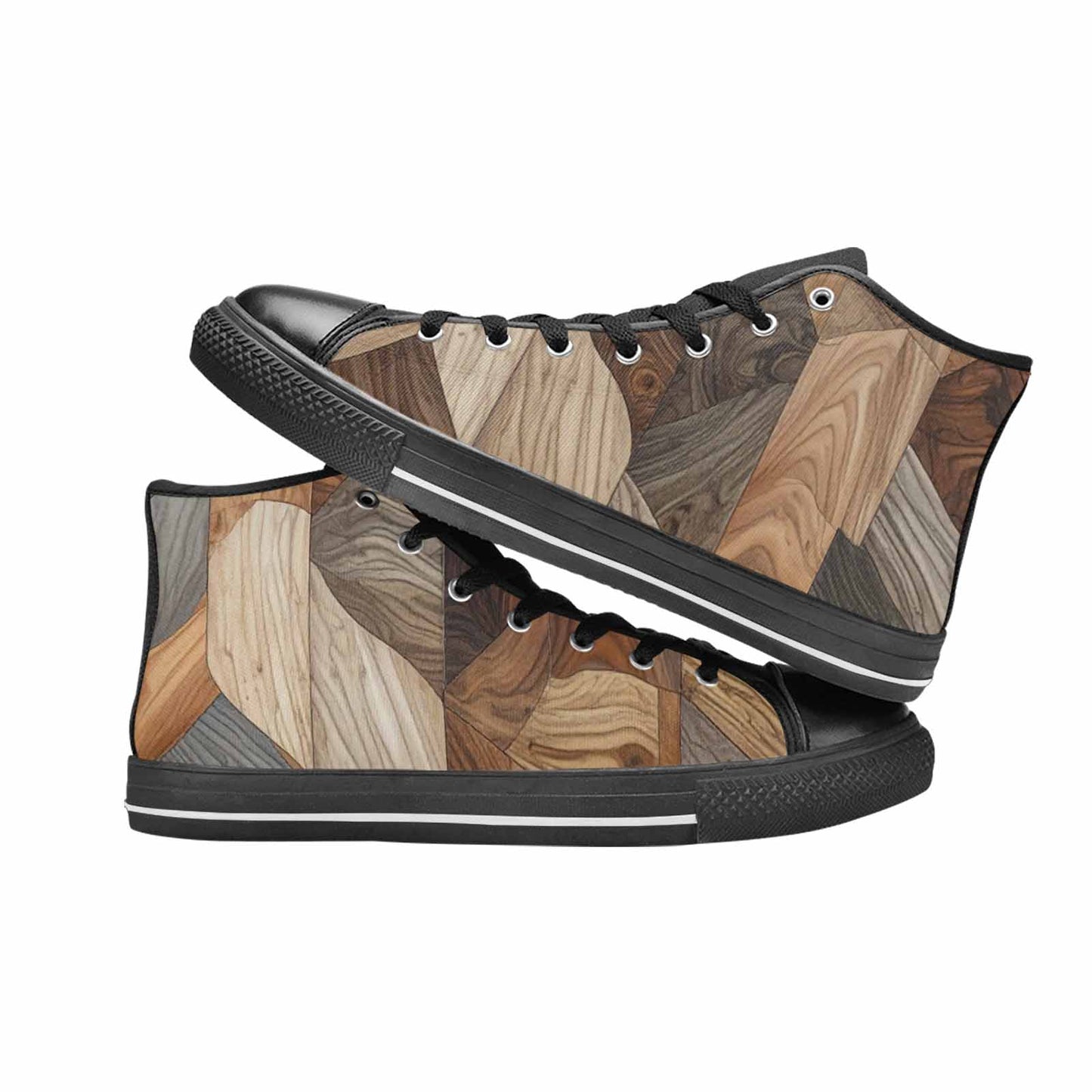 WOMEN'S Wood Grain Texture High Top Canvas Wallpaper Art Shoes