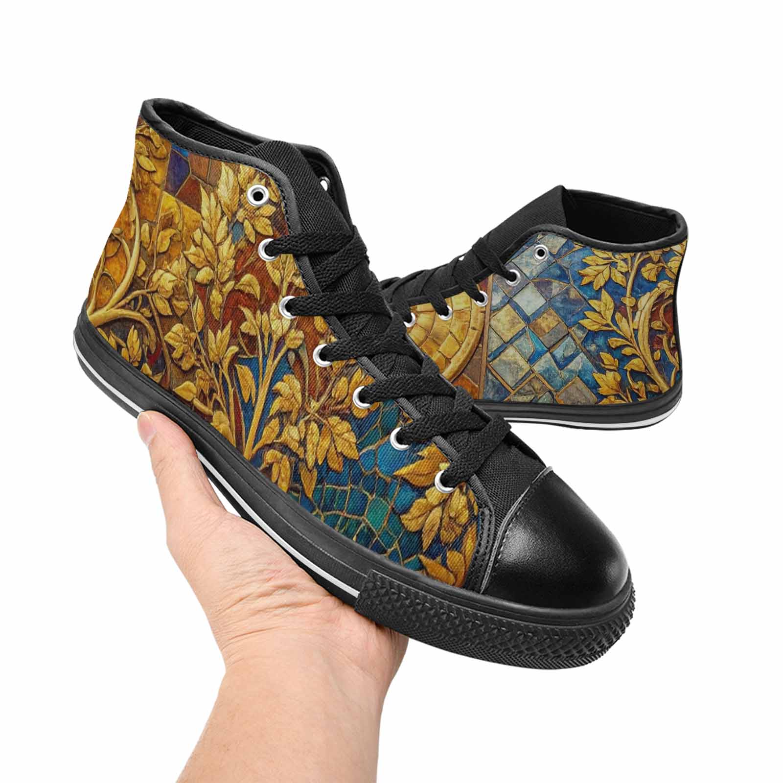 WOMEN'S Klimt-Style Gold Leaf High Top Canvas Cottagecore Sneakers
