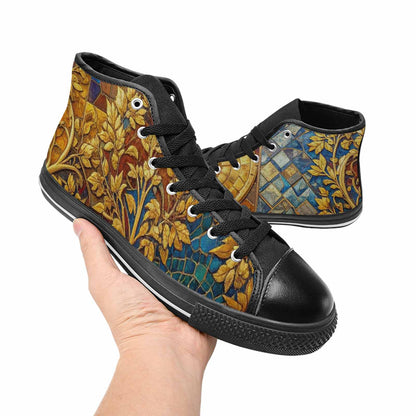 WOMEN'S Klimt-Style Gold Leaf High Top Canvas Cottagecore Sneakers