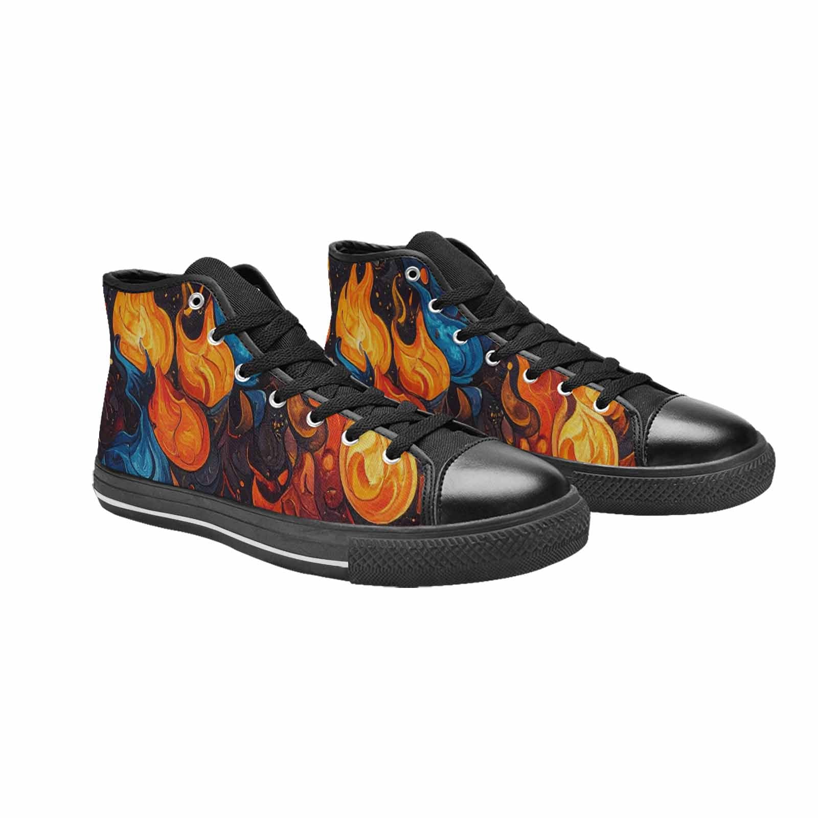 MEN'S Fire Flame High Top Canvas Wallpaper Art Shoes
