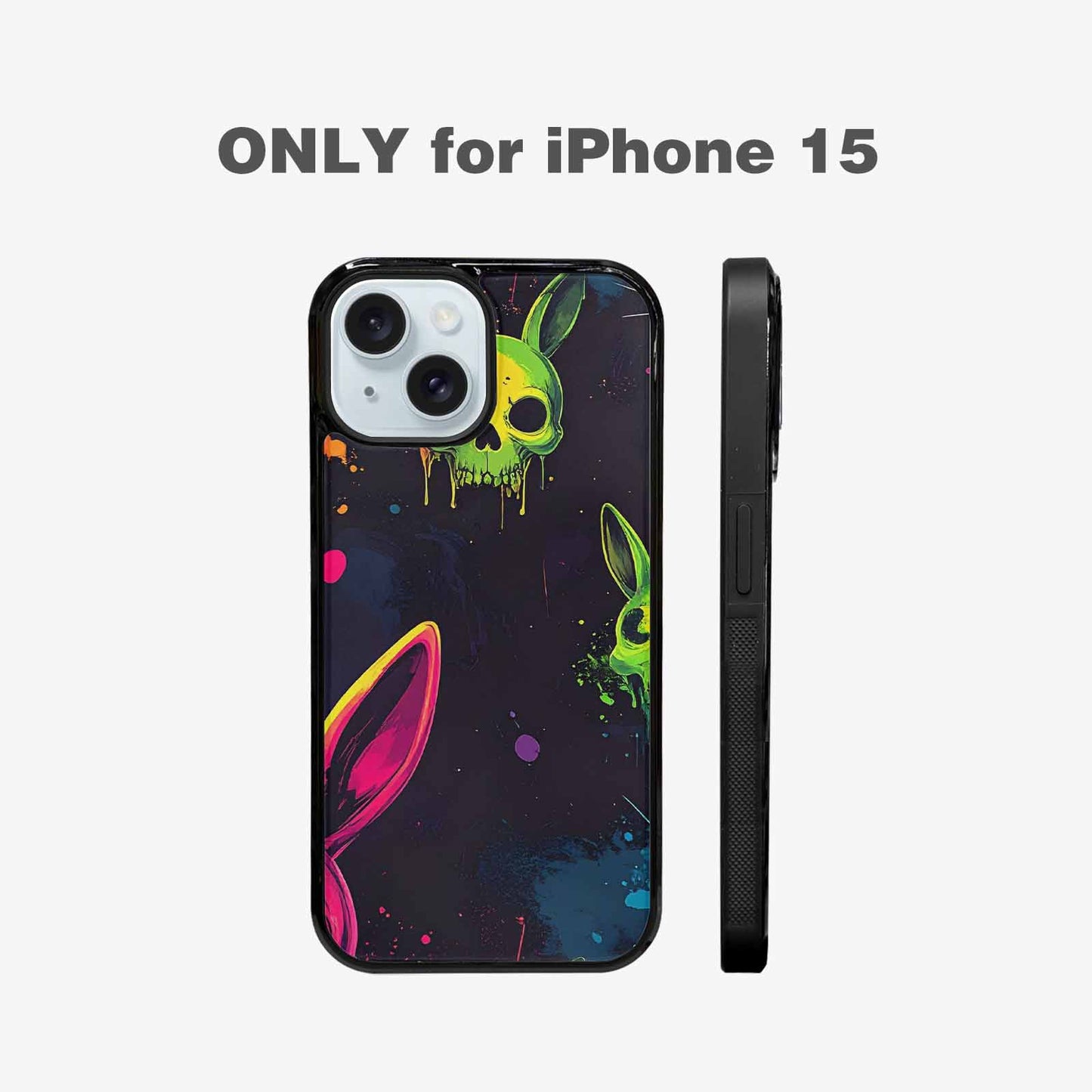 iPhone 15 Case — Radioactive Ghost Bunny Skull Sm, Original Design Phone Case