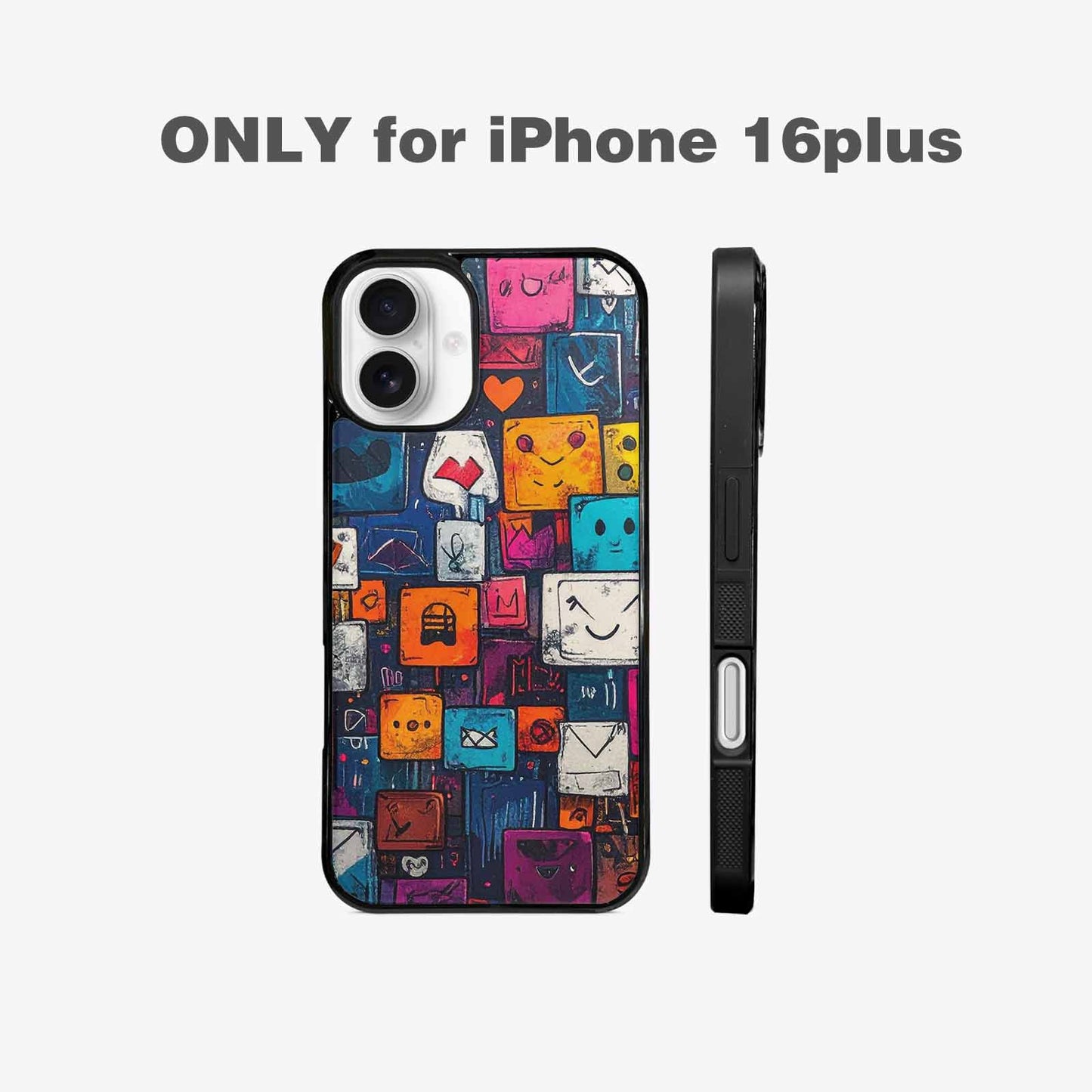 iPhone 16 Plus Case — Hand Drawn Icon Doodle Pattern Hundreds, Custom Printed Phone Case