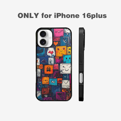 iPhone 16 Plus Case — Hand Drawn Icon Doodle Pattern Hundreds, Custom Printed Phone Case