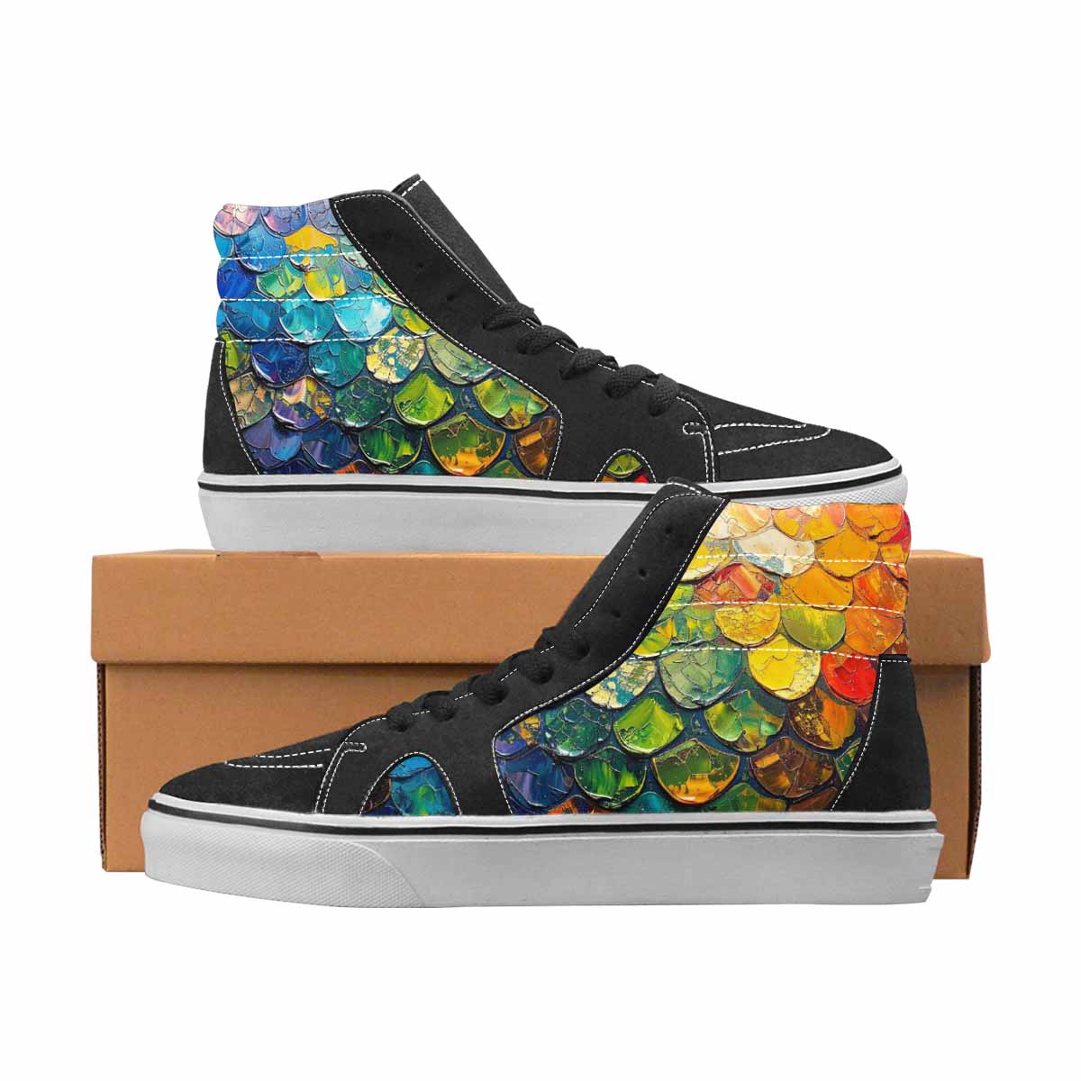WOMEN'S Reptile Full Color High Top Canvas Bold Print Vivid Handmade Custom Shoes