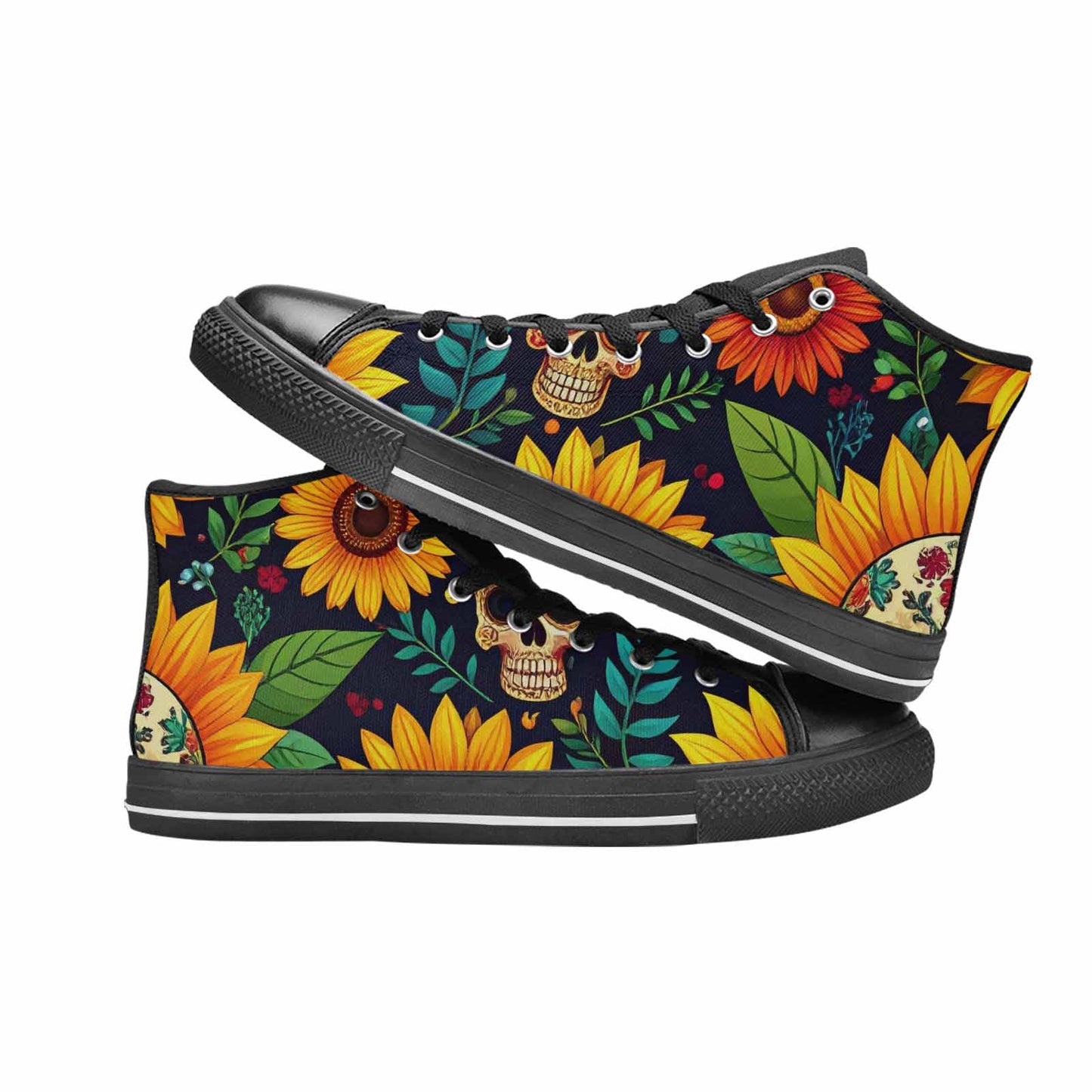 MEN'S Sunflowers And Skulls High Top Canvas Surreal Shoes