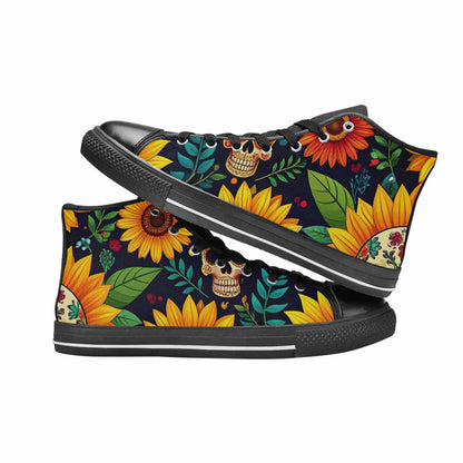 MEN'S Sunflowers And Skulls High Top Canvas Surreal Shoes