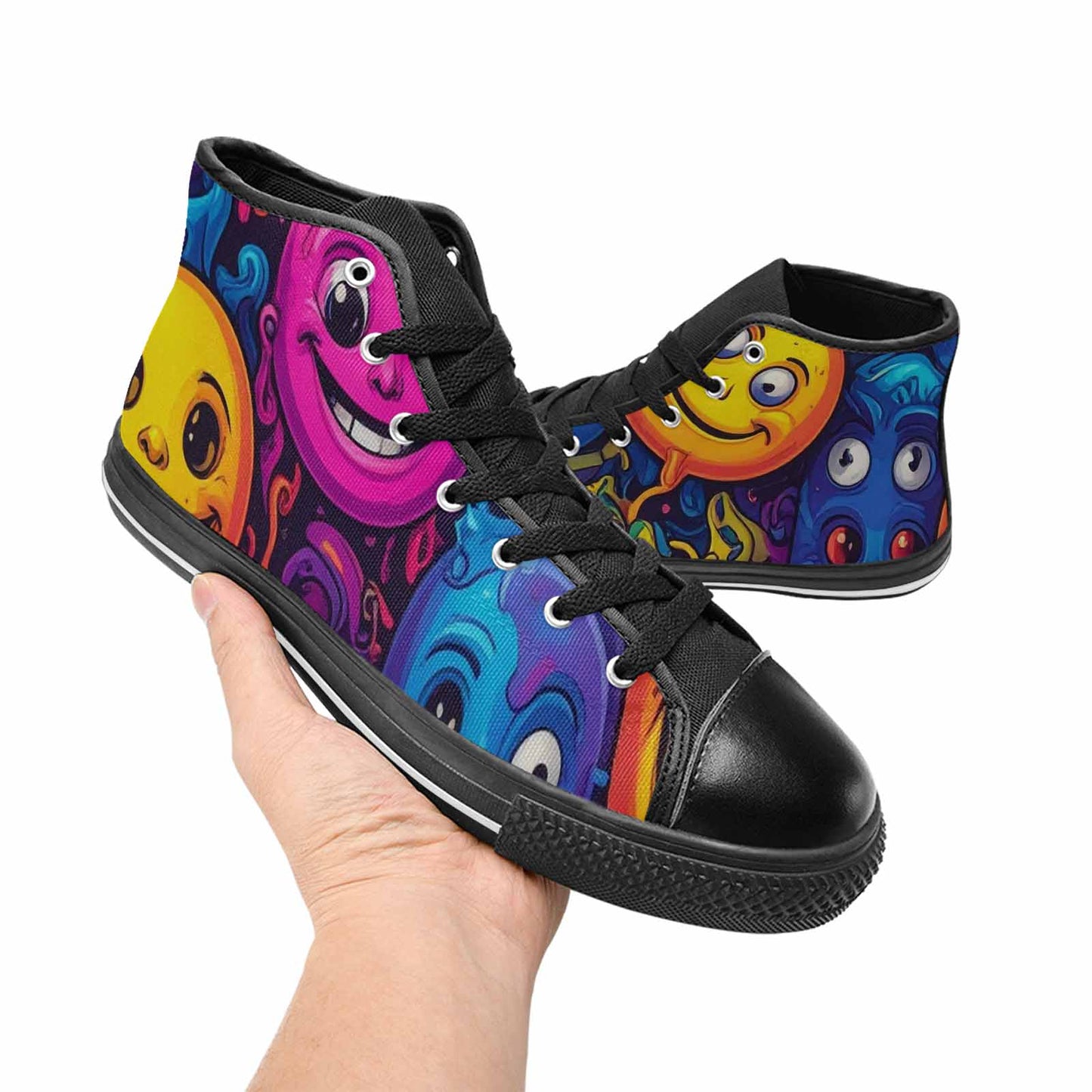 WOMEN'S Funny Looking Cartoon High Top Canvas Neon Fantasy Custom Sneakers