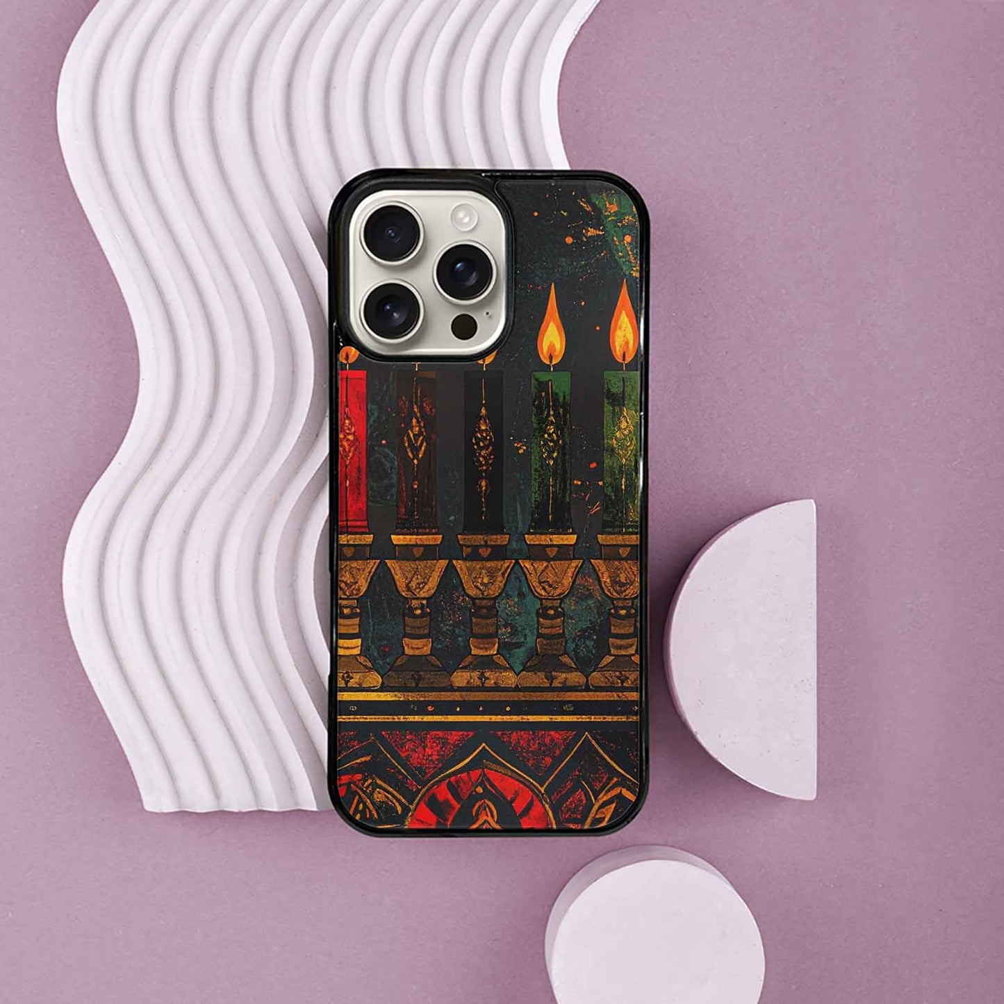 iPhone 16 Pro Max Case — Kwanzaa Kinara Pattern Seamless Repeat African, Custom Phone Case