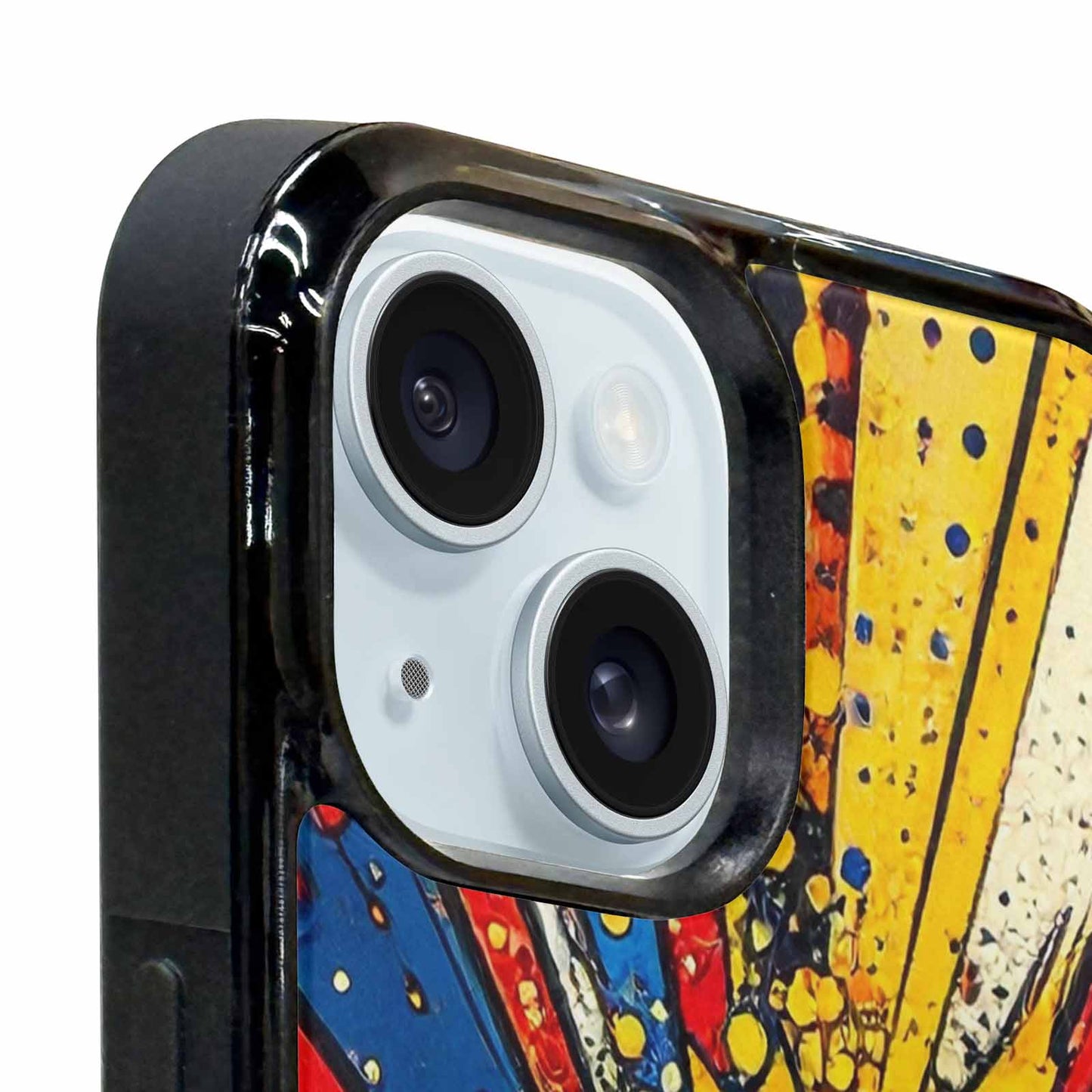 iPhone 15 Plus Case — Comic Halftone Comic Bursts Pattern Hundreds, Custom Made Phone Cover