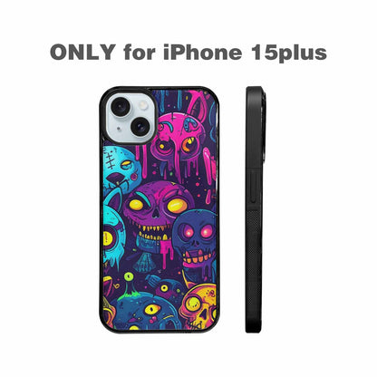 iPhone 15 Plus Case — Mixed Toxic Glow Creature Pattern Hundreds, Custom Designed Case Cover