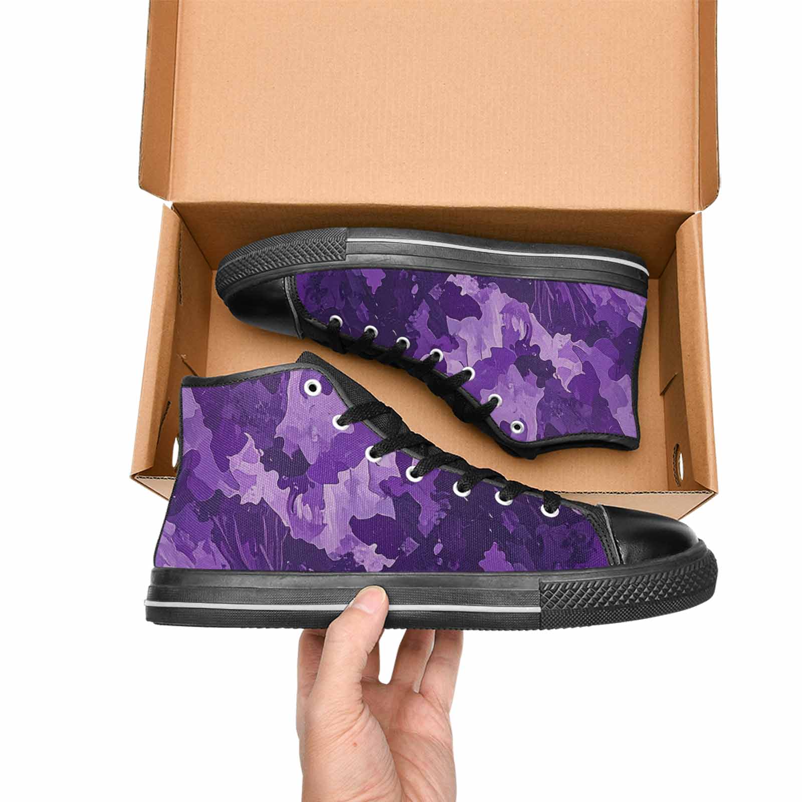 WOMEN'S Military Camouflage Blotch High Top Canvas Vibrant Chaos Shoes