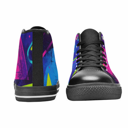 WOMEN'S Memphis Squiggles Triangles Dots High Top Canvas Cottagecore Custom Sneakers