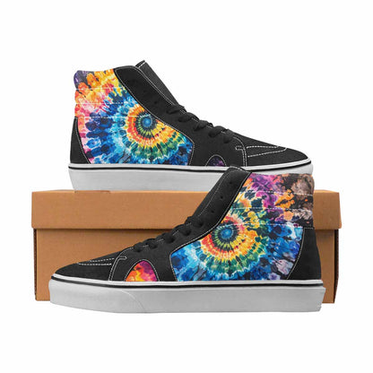 WOMEN'S Tie Dye Black & Blue Ink High Top Canvas Streetwear Cottagecore Custom Kicks