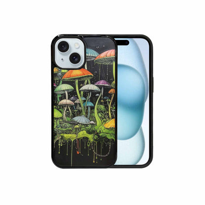 iPhone 15 Case — Rainbow Drip Mushrooms Black Green Ink, Custom Print Case Cover