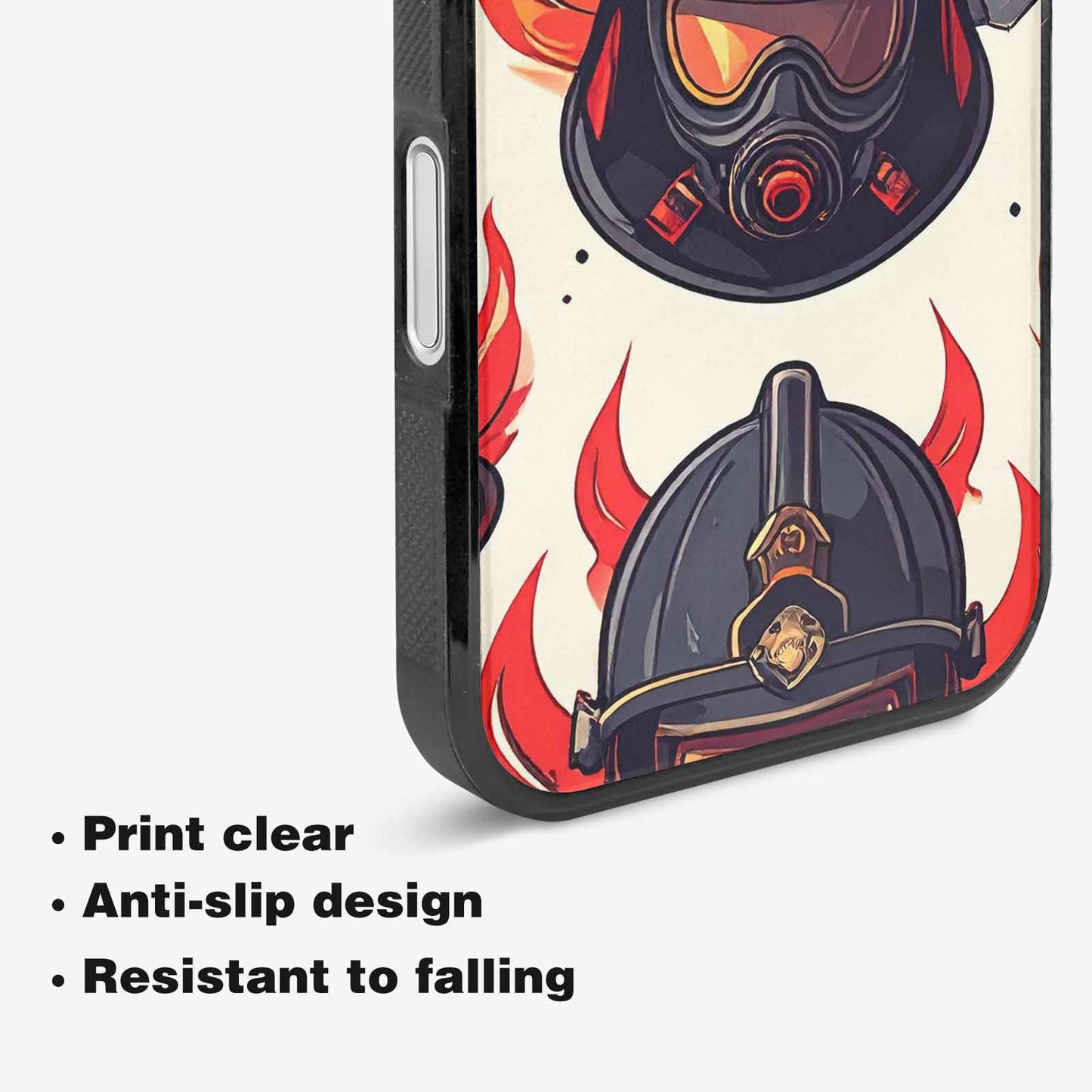 iPhone 16 Plus Case — Firefighter Pattern Flames Axes Helmets Seamless, Unique Phone Case Design