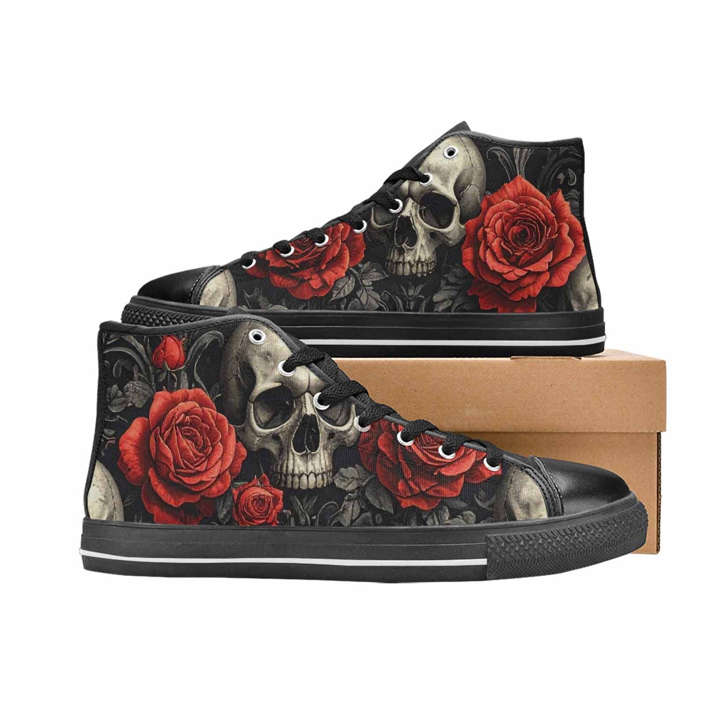 WOMEN'S Skulls Roses Fine Line High Top Canvas Dreamcore Sneakers