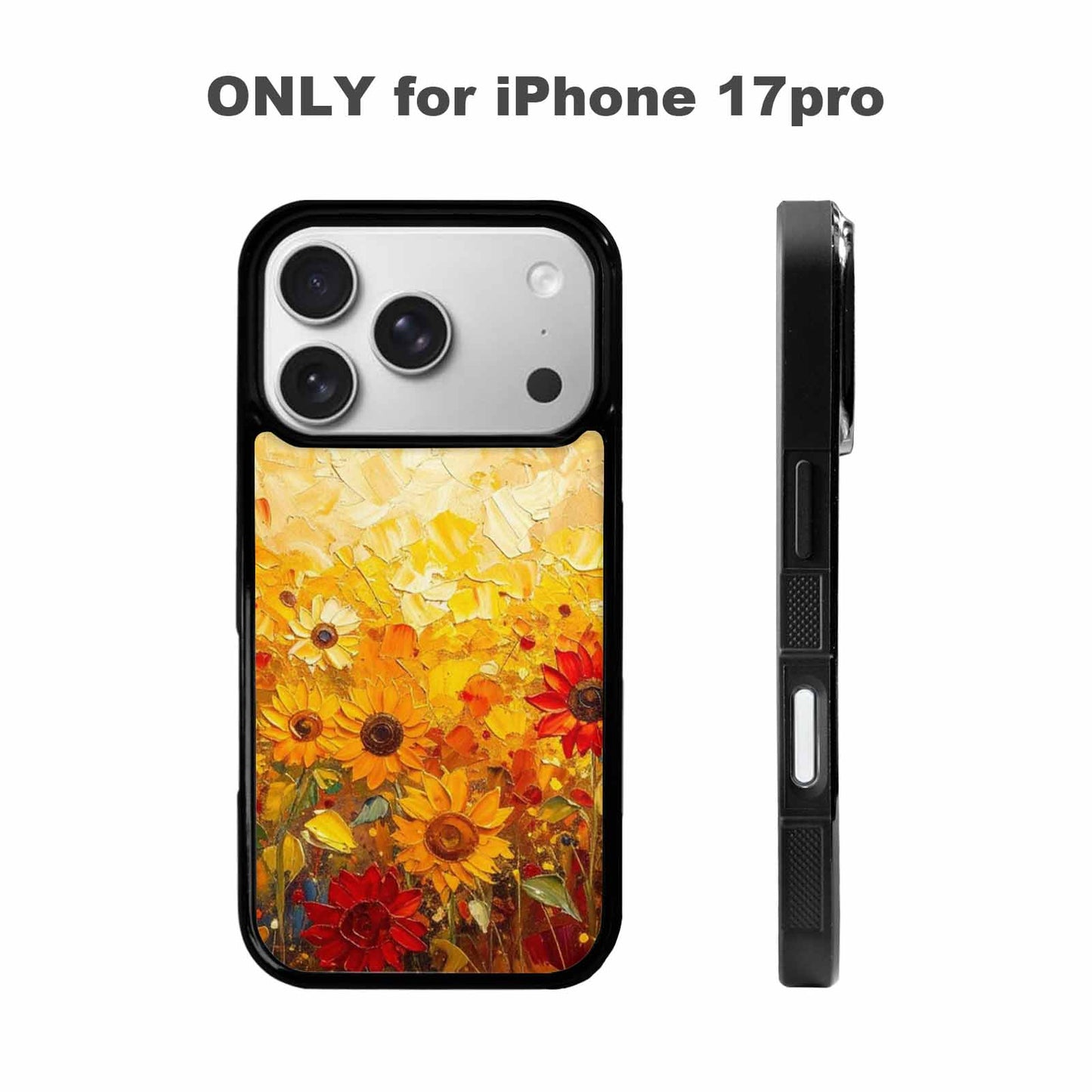 iPhone 17 Pro Case — Impressionist Sunflower Brushstroke Pattern Hundreds Floral, Custom Designed Case Cover