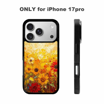 iPhone 17 Pro Case — Impressionist Sunflower Brushstroke Pattern Hundreds Floral, Custom Designed Case Cover