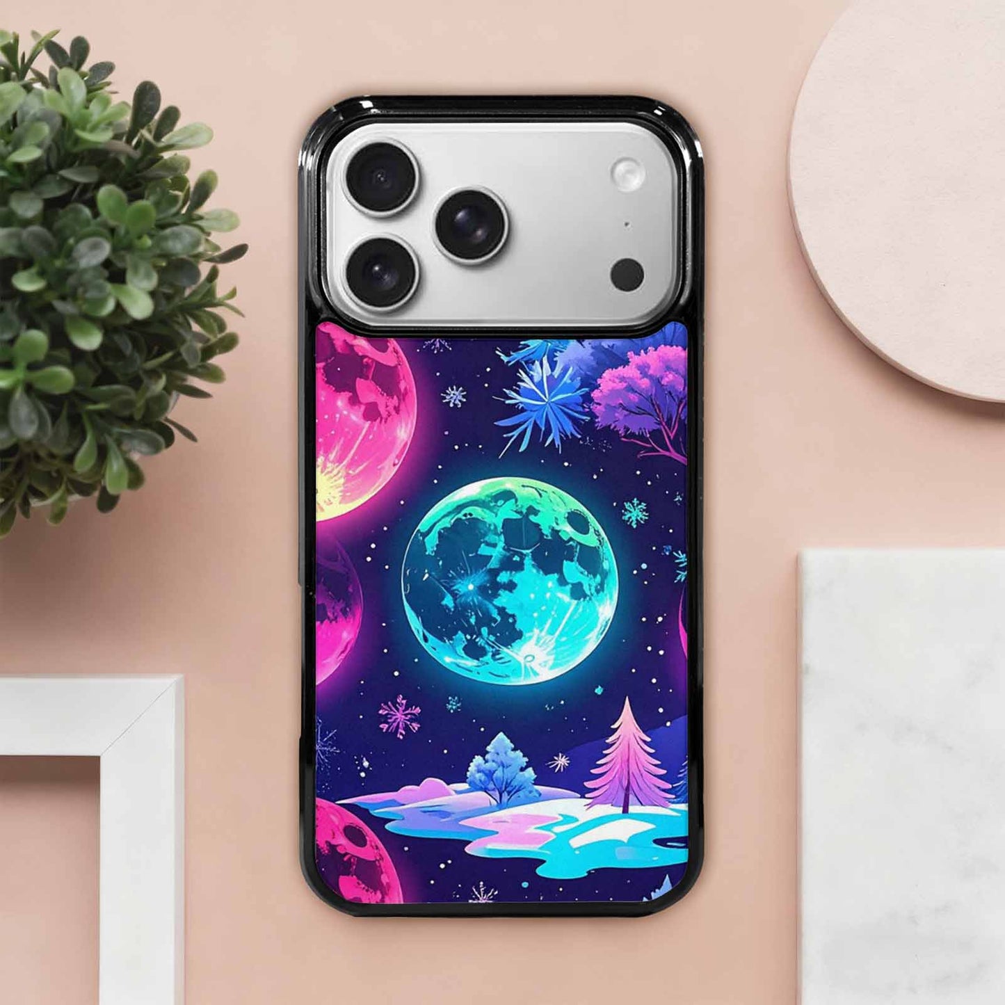 iPhone 17 Pro Max Case — Neon Winter Moon Cartoon Cute, Custom Made Phone Cover