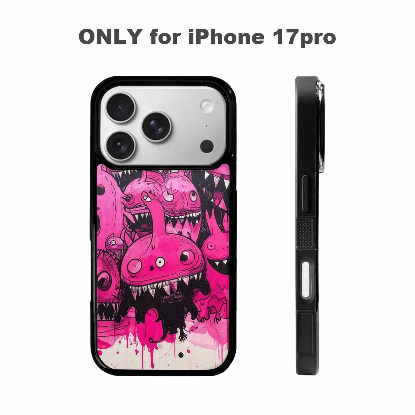iPhone 17 Pro Case — Black Pink Ink Monsters General Cartoon, Custom Made Phone Cover