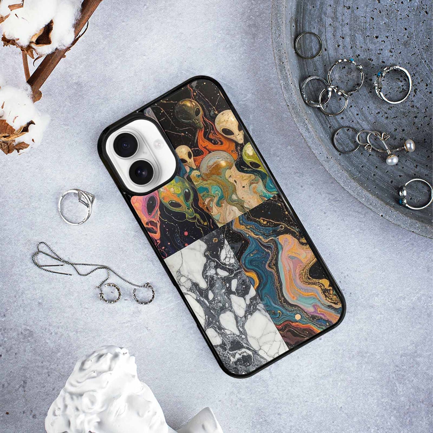 iPhone 16 Plus Case — Aliens Marblealiens Pattern Onb, Personalized Phone Case