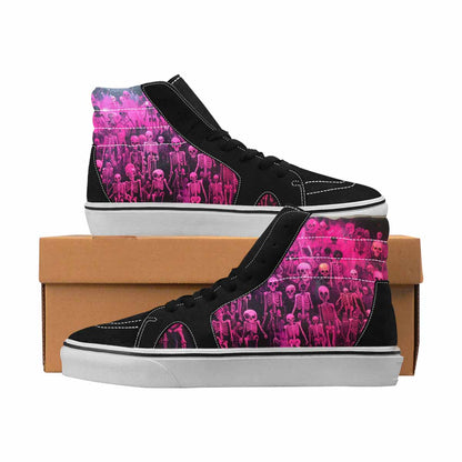 MEN'S Skulls Neon Pink Glow High Top Canvas Personalized Wallpaper Art All Over Print Shoes