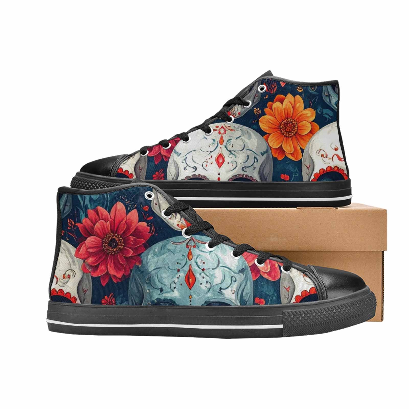 MEN'S Marble Skull High Top Canvas Neon Fantasy Sneakers