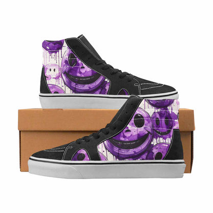 WOMEN'S Smiley Face Black & Purple Ink High Top Canvas Artist-designed Melting Art Original Art Sneakers