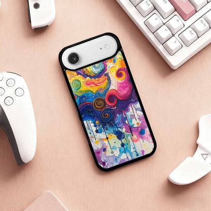 iPhone 17 Air Case — Tie Dye Swirls Black Blue Tie, Original Design Phone Case