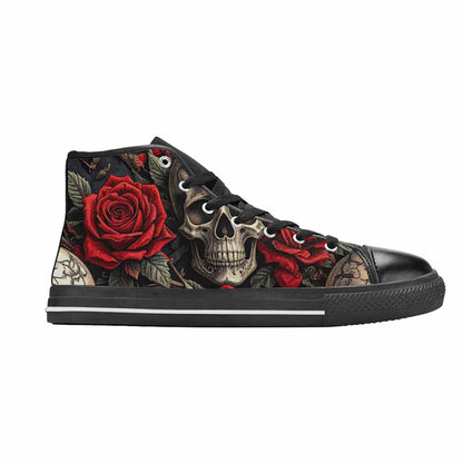 MEN'S Gothic Skulls Roses High Top Canvas Dark Academia Custom Shoes