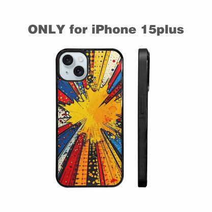 iPhone 15 Plus Case — Comic Halftone Comic Bursts Pattern Hundreds, Custom Made Phone Cover