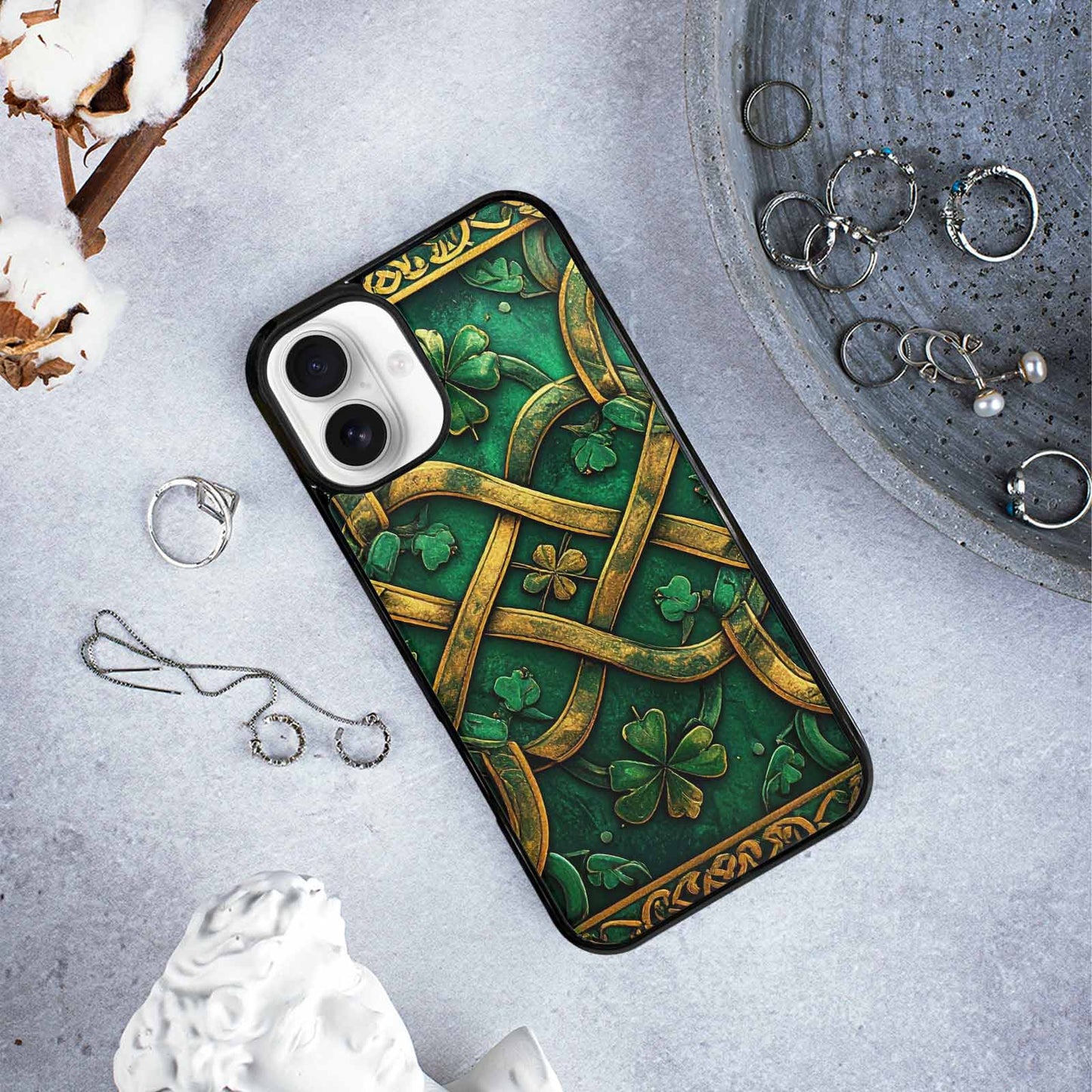 iPhone 16 Plus Case — Irish Celtic Knot Pattern Shamrocks Seamless, Personalized Phone Case