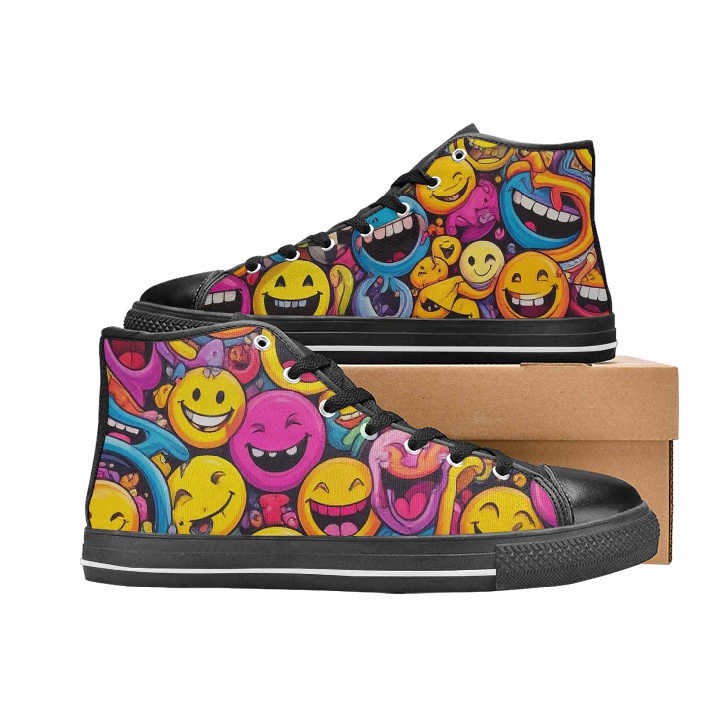 MEN'S Yellow Smiley Face High Top Canvas Y2K Custom Sneakers