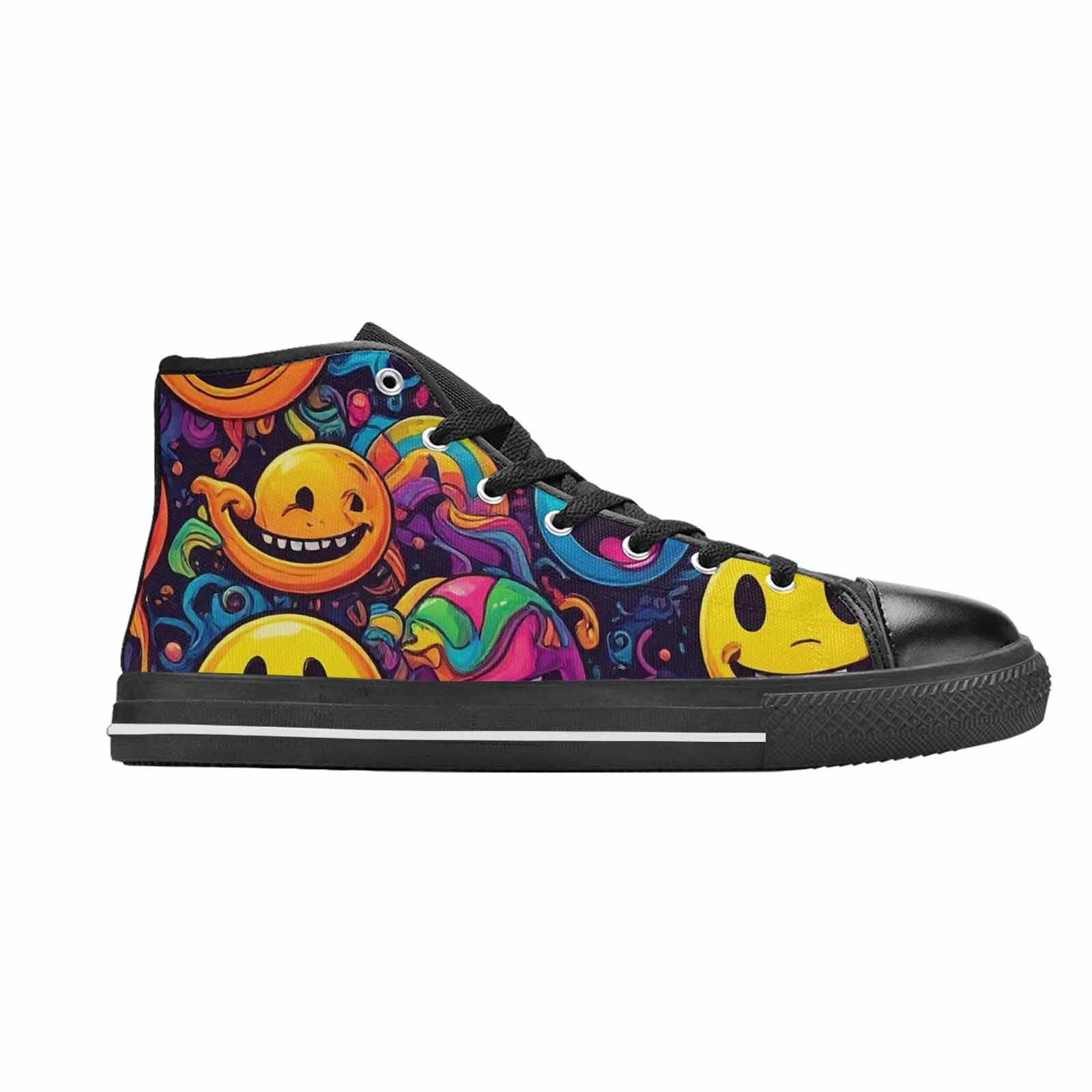MEN'S Yellow Smiley Face High Top Canvas Grunge Sneakers