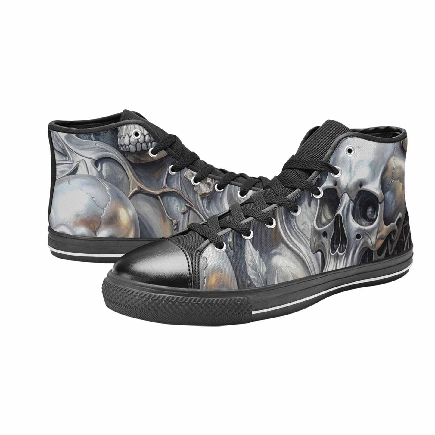 WOMEN'S Skulls Roses Chrome Airbrush High Top Canvas Surreal Shoes