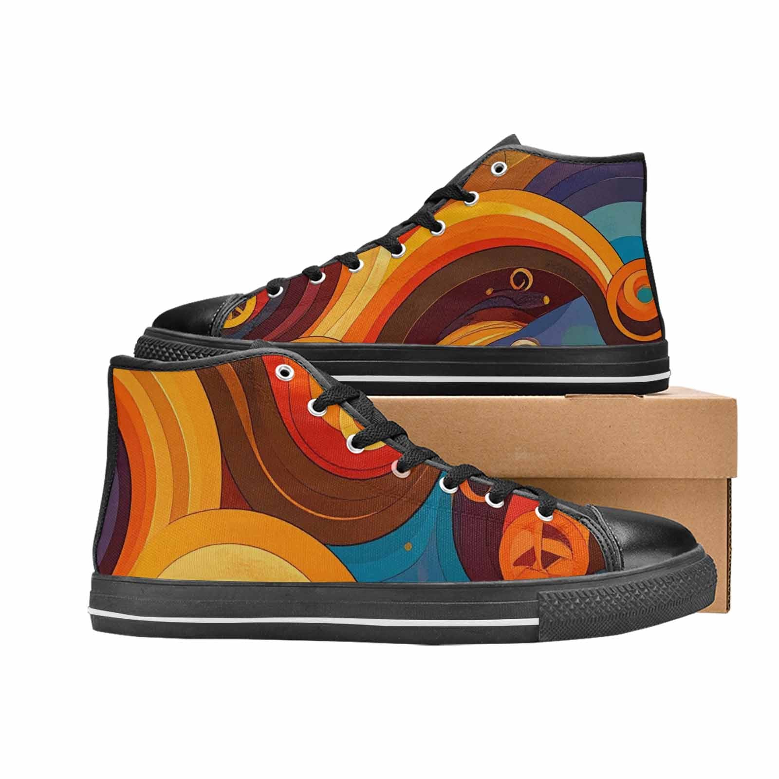 WOMEN'S Groovy 70S Peace High Top Canvas Cottagecore Custom Shoes