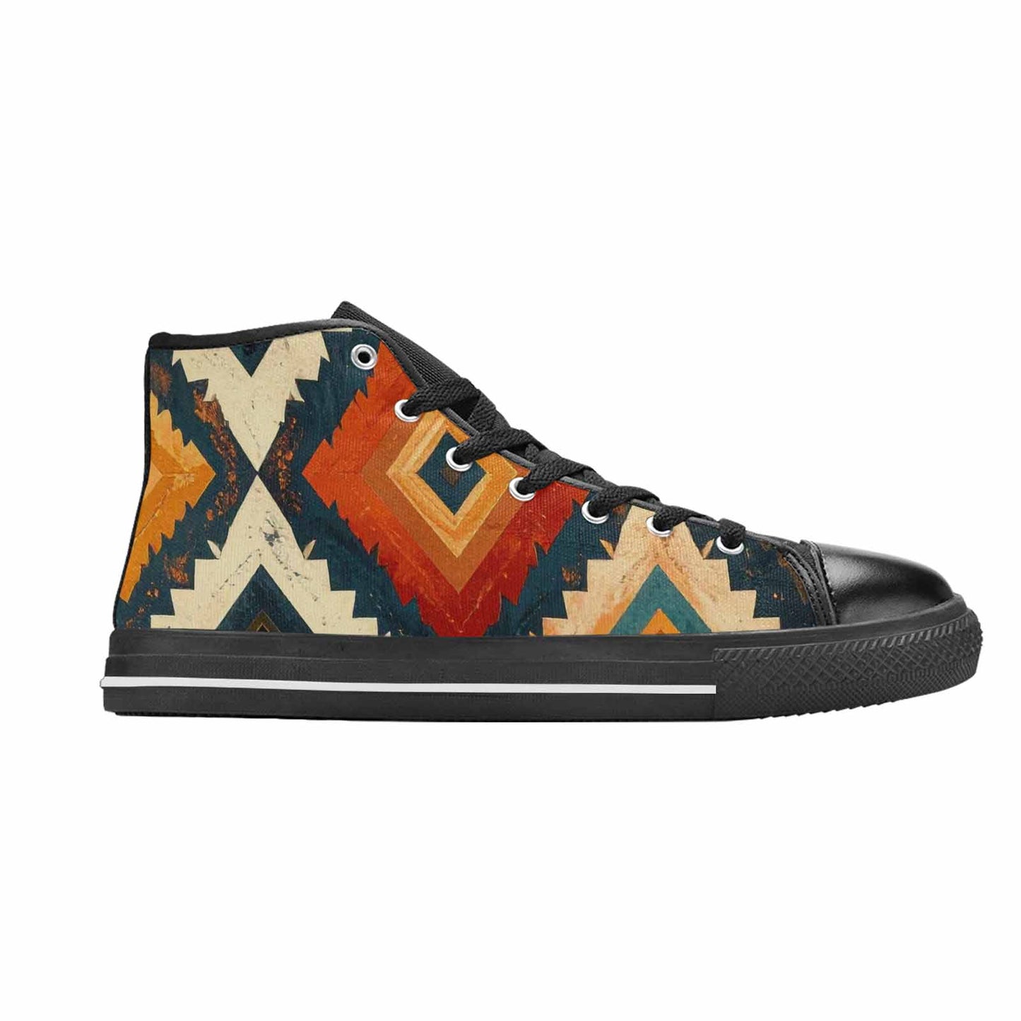 MEN'S Southwestern Geometric Diamond High Top Canvas Wallpaper Art Custom Shoes