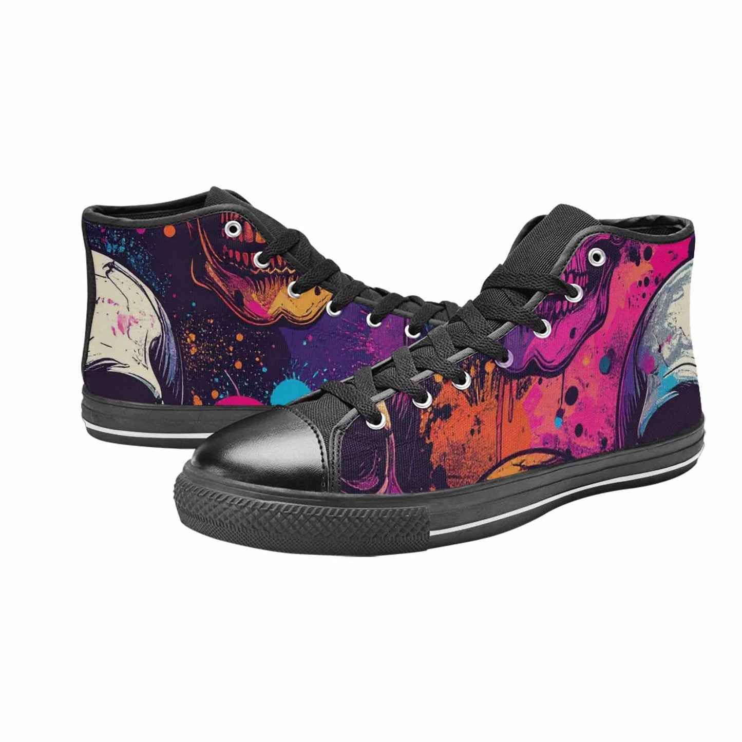 WOMEN'S Skulls Splatter Comic High Top Canvas Neon Fantasy Shoes