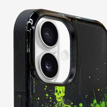 iPhone 16 Plus Case — Skeletons Neon Green Glow Skeletons Pattern, Custom Printed Phone Case