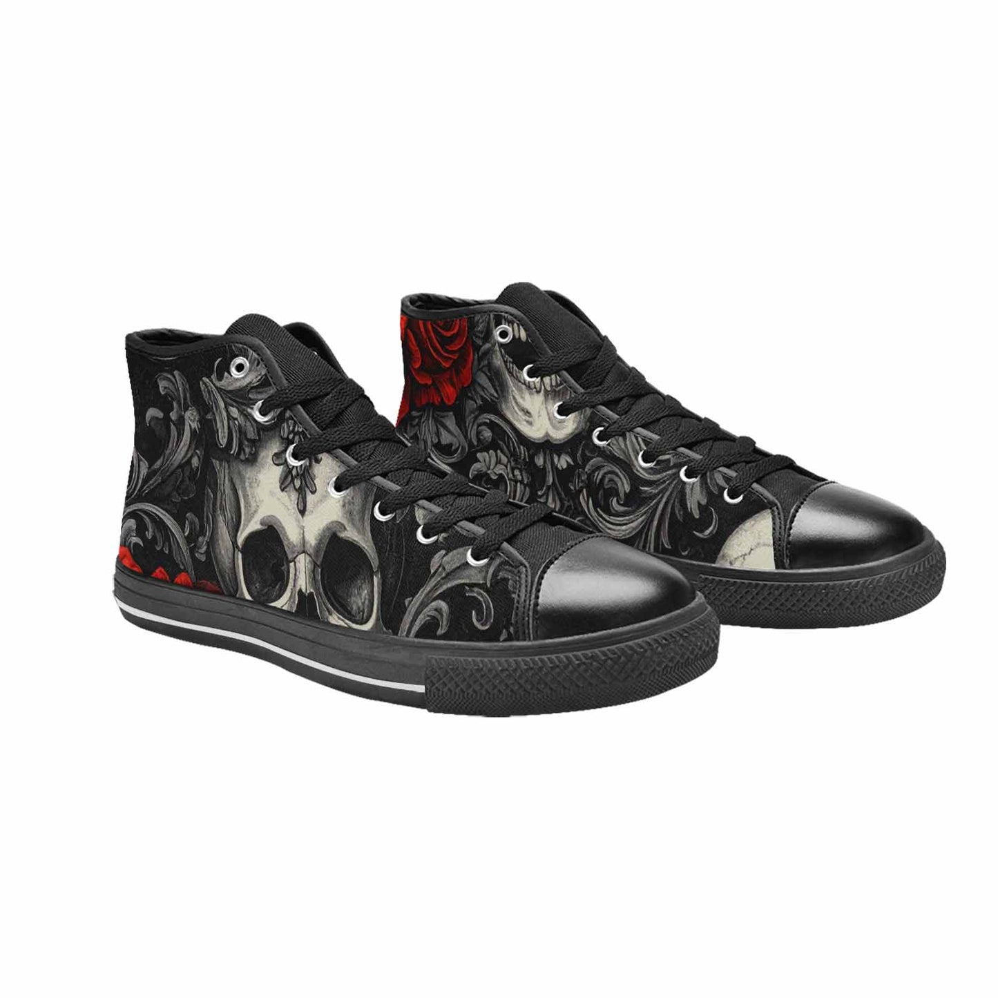 WOMEN'S Skulls Roses Fine Line High Top Canvas Vivid Shoes